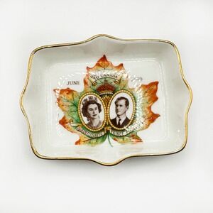 1959 Royal Visit Canada Queen Elizabeth Prince Philip Maple Leaf Trinket Dish